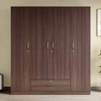 GODREJ INTERIO Wardrobe EWA 4-Door Engineered Wood Wardrobe for Clothes (Brown), 1-Year Warranty, 8 Shelves, 1 Drawer