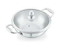 Livmax Tri-ply Kadhai with Glass Lid 24 cm