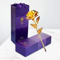24K Gold Plated Foil Rose with Purple Gift Box and Bag, Artificial Flower, Romantic Gift Set
