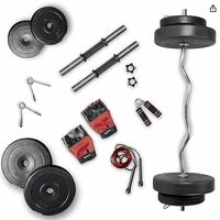 Lifelong PVC Home Gym Set 10Kg Plate 3Feet Curl Rod and Dumbbells Rods with Gym Accessories, Black