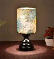 Black Metal & Cotton Green & Yellow Colour Table Lamp