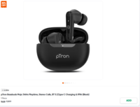 pTron Bassbuds Mojo 34Hrs Playtime, Stereo Calls, BT 5.3, Type C Charging & IPX4 (Black
