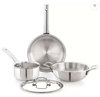 iVBOX Platina-Pro 4pcs Triply Steel Fry pan, Milk Pan and Kadhai With Lid Induction Bottom Cookware Set  (Triply, 4 - Piece)