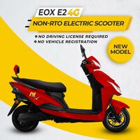 EOX New E2 4G Electric Scooter for Adults | Non-RTO Low Speed EV Vehicle with 40-50Km Mileage, Waterproof Motor, Tubeless Tyre, Reverse Gear (Red)