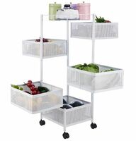 Amazon Brand - Solimo Storage Rack | 5-Layer Revolving Vegetable Kitchen Rack | Square Multipurpose Storage Trolley with Wheels | Metal Fruit Storage Rack | Kitchen Cabinet Spice Rack | White