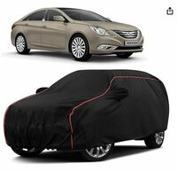 Sulfar 100% Water Resistant Car Body Cover Compatible with Mirror for Hyundai Sonata Transform (Triple Stitched, Full Bottom Elastic, Black with Red Piping)