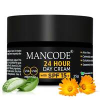 Mancode 24 Hours Day Cream for Men SPF 15+ Sun Tan Protection Improves Skin Elasticity Aloe vera Enriched No Paraben Sulfate 25gm Creams for Men (Pack of 1)