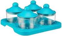  Solimo Air-Tight Dry Fruit Container Tray Set With Lid & Serving Tray, Airtight Plastic Storage Container Set 500 ml | Set of 4, Blue 
