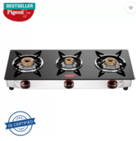 Pigeon Popular Cooktop Glass Manual Gas Stove  (3 Burners)