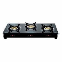 MILTON Premium 3 Burner Black Manual Ignition Glass Top Gas Stove, (ISI Certified)