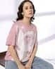 DNMX Women Graphic Print Oversized Cotton Crew-Neck T-Shirt