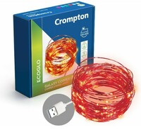  Crompton Galaxy Decoration Copper USB Powered String Fairy Lights with 100 Led Light (10 Meters / 32 Feet, Red, Pack of 1) 