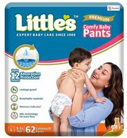 Little's Baby Diapers L Size (Large) Pants Style | 9-14 kg | 62 Count - Pack of 1 | Super Jumbo Baby Diaper with Leakage Guard, Wetness Indicator & 12 Hours Absorption