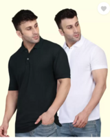INKKR  Pack of 2 Men Solid Polo Neck Poly Cotton White, Black T-Shirt