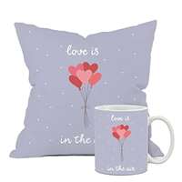 The Purple Tree Polyester Valentines Day Gift Set of Cushion And Mug 
