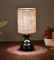 Black Metal & Natural Fiber Brown Colour Table Lamp