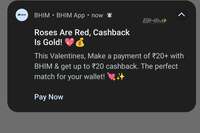 Bhim UPI Valentine Day Offer Send Rs.20 above and get upto Rs.20 (Any Upi User )