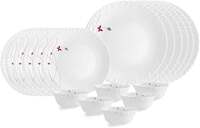 Cello Opalware Dazzle Series Lush Fiesta Dinner Set, 18 Units | Opal Glass Dinner Set for 6 | Light-Weight, Daily Use Crockery Set for Dining | White Plate and Bowl Set