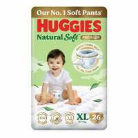 Huggies Natural Soft Premium Baby Diaper Pants, Our No.1 Soft Pants, Extra Large (XL) Size (12-17 Kgs), Pack of 26 diapers | Cloud Softness All over with India's 1st Cloud Touch Belt