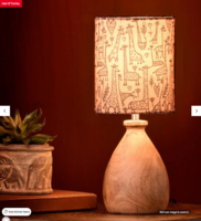 Wooden Dome Table Lamp Animal Printed Shade