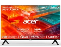  Acer V PRO Series 80.01 cm (32 inch) QLED HD Ready Smart Google TV Android 14 (Black) | 16GB Storage | 30W Dolby Audio on Flipkart 