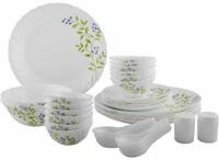 Larah by Borosil Pack of 13 Opalware Fauna Dinner Set Dinner Set (White, Green, Microwave Safe)