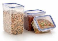 Clazkit Rectangle Plastic Storage Jar and Container |BPA Free|Air Tight - Leak-Proof Plastic Container For Kitchen Or Fridge Organizer | Set of 3 |Transparent |500ml, 1100ml, 1800ml