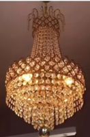 Shri Mahal Antiques Crystal Big Size Jhhomar Light For Living Room (Gold, Clear)