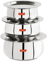 Sumeet Stainless Steel Tope With Lid (Induction Compatible; 780ml; 500ml; 380ml; Silver)