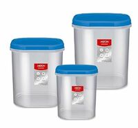 MILTON Quadra Modular Multi-Purpose Plastic Containers with Lid, Set of 3 (2L, 3L & 4L) Kitchen Storage Container Set for Spices, Atta, Grains Organizers, Transparent Dabba, Blue