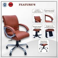 CLASSELA Maxson Mid-Back Premium Leatherette Office Executive revolving Chair with Metal stand & 1 Year Parts Replacement warranty (Tan)
