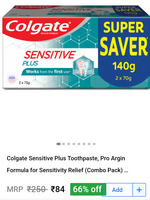 Colgate Sensitive Plus Toothpaste 140 gms - (2 x 70 g) - Location Specific 