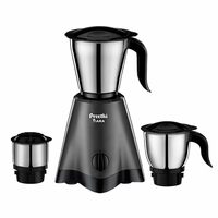 Preethi Tiara Mixer Grinder for Kitchen | 500 Watt Mixie | 3 Stainless Steel Jars (0.3L, 0.7L and 1.2L) | Grey & Black