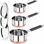 LIMETRO STEEL Stainless Steel Souce Pan with Lid 1, 1.5 and 2 L (Pack of 3)