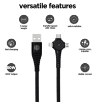 Nu Republic Blaze Trinity 2.0 3 In One Usb A To Type C Microusb Type L 1 M