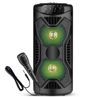 Krisons Rockstar 4" Double Woofer 30W Multi-Media Bluetooth Party Speaker with Wired Mic for Karaoke, RGB Lights, USB, SD Card and FM Radio