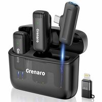 GRENARO J13 Wireless Microphone, Noise Reduction Lapel Mic with Charging Case