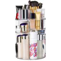 INOVERA (LABEL) Cosmetic Makeup Organizer for Women, Bride & Girls - 360 Rotating Storage Organiser Box - Dressing table Vanity Case Holder for Lipsticks, Skincare Kit & Brushes Set - Transparent