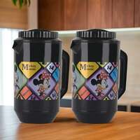 Kuber Industries Pack of 2 Plastic Jug for Kitchen | 2 Ltr | Multipurpose Jug for Water, Milk & Juice | Perfect for Daily Use in Kitchen, Home, Office & Events | Disney Check- Black