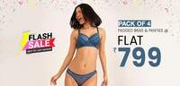 Clovia Flash Sale - Pack of 4 Padded Bras & Panties at Rs.799 only