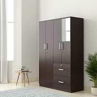 Amazon Brand - Solimo Cabelli Engineered Wood 4 Door Wardrobe with 2 Drawers and Mirror (Wenge Finish)
