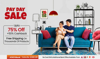 Pepperfry Pay Day Sale : Upto 75% Off + 50% Cashback + Extra Rs.3500 Off on ICICI + No Cost EMIs