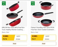 84% off on Non-stick Cookware Set  3 - Piece by Nirlon & Flipkart 