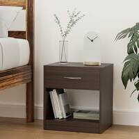 Amazon Brand - Solimo Mars Engineered Wood Walnut Finish Contemporary Bedside Table with Drawer (Walnut)