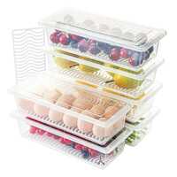 Suzec Fridge Storage Boxes (Pack of 6), Fridge Organizer with Removable Drain Plate Fridge Storage Containers Keeps Fruits, Vegetables, Meat, Fish Fresh Longer 1500 ML Container Box