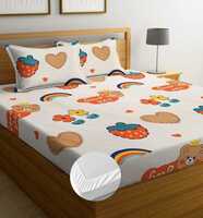 NHD HOME Premium Cotton 220 TC Elastic Fitted Bedsheets with 2 Pillow Covers