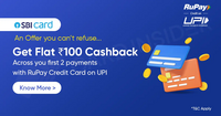  SBI Credit Card Rupay X PhonePe - Get ₹100 Cashback : 50 each on 2 payments of 100 or more