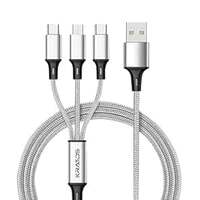  Kratos Unbreakable 1.2 Mtr 3 in 1 Charging Cable with Nylon Braided Long Life Multi charger cable fast charging for lighting, Type C and Micro USB ports, Fast charging cable for Smartphones & Tablets 