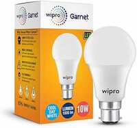 wipro Garnet 10W LED Bulb for Home & Office |Cool Day White (6500K) | B22 Base|220 degree Light coverage |4Kv Surge Protection |400V High Voltage Protection |Energy Efficient | Pack of 1