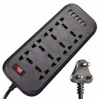 ZEBRONICS POWER BAR 282, Power Strip, 2500 Watts, 10 Amps, 1x Type C Port (15.5W), 8x Universal Socket, 4+1 USB Port (15.5W), LED Indicator, On/Off Switch, Overload Protection, Wall Mountable, 2 Meter